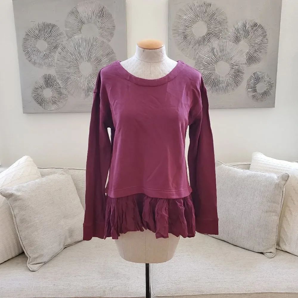 🌹 SUSINA 🌹 Crepe Peplum Hem Sweatshirt - [Medium, Wine]